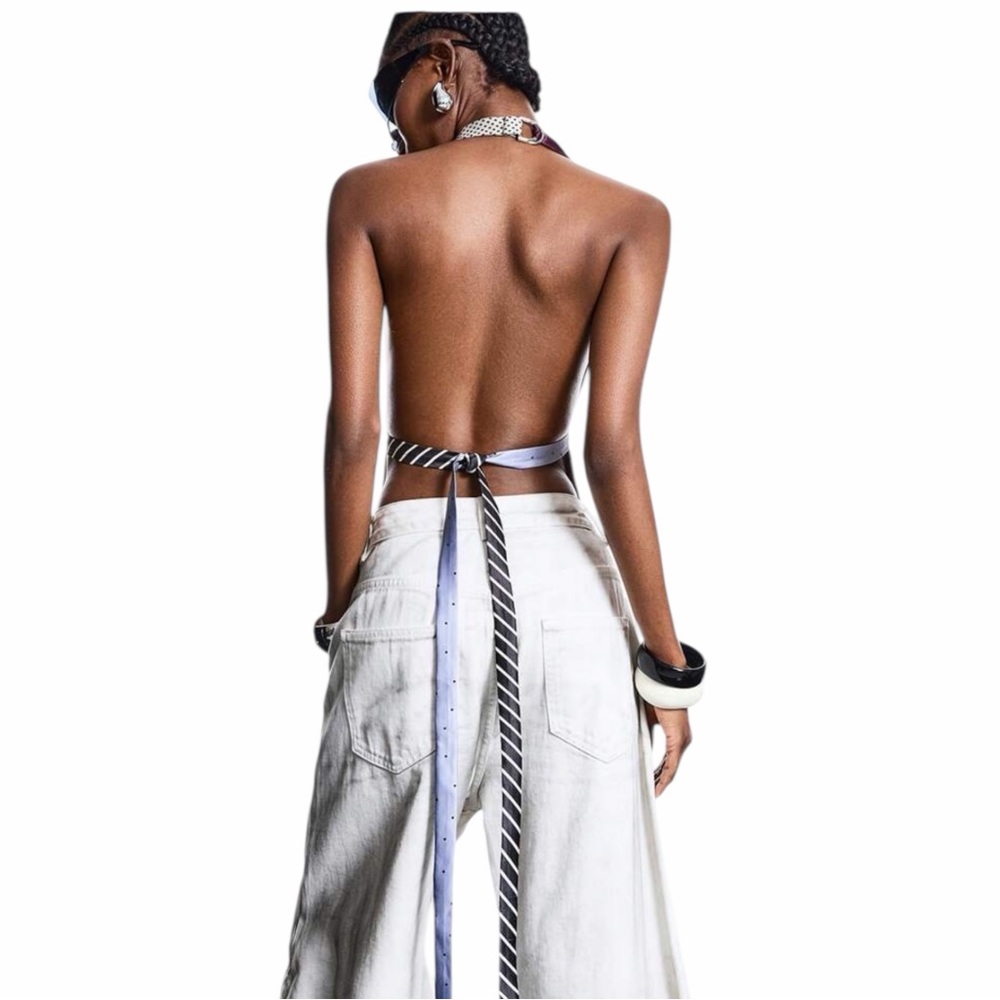 Statement Patchwork Tie Halter Vest Top | Size M … - image 5